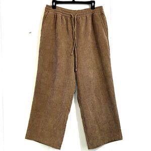 Gap Pants Women Size Large Brown Relaxed Corduroy Wide Leg Pants Elastic Waist